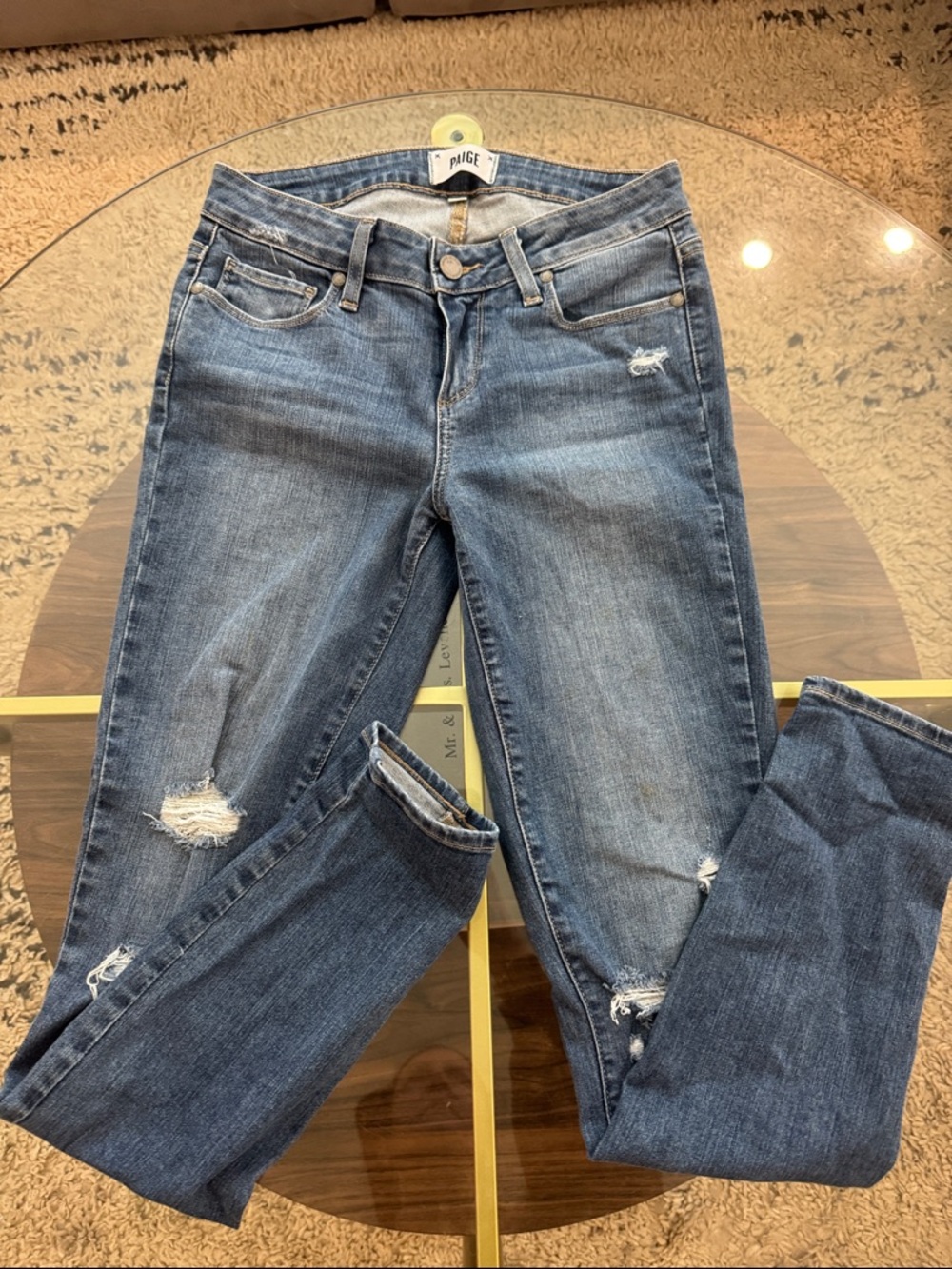 PAIGE Women’s Blue Distressed Skinny Jeans